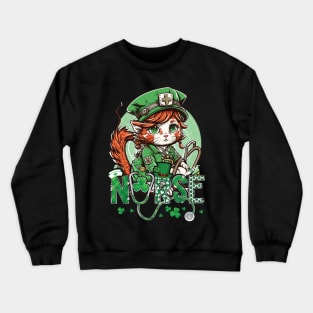 St Patricks Day Nurse Cat Leprechaun Lucky Green Proud Irish Crewneck Sweatshirt